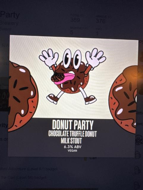 Donut Party - Chocolate Truffle Donut Milk Stout 6.3%, UnBarred Brewery, England