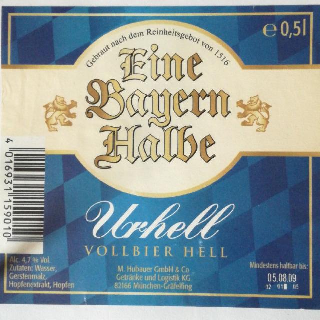 Eine Bayern Halbe Urhell 4.7%, M.Hubauer GmbH München Gräfelfing, Germany