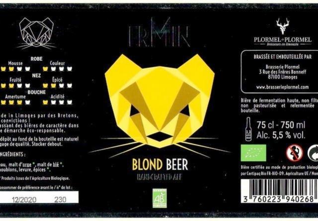 ErMin Blond Beer 5.5%, Brasserie Plormel (Ermin, La Barbotine), France