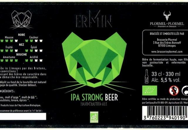 ErMin IPA Strong Beer 5.5%, Brasserie Plormel (Ermin, La Barbotine), France