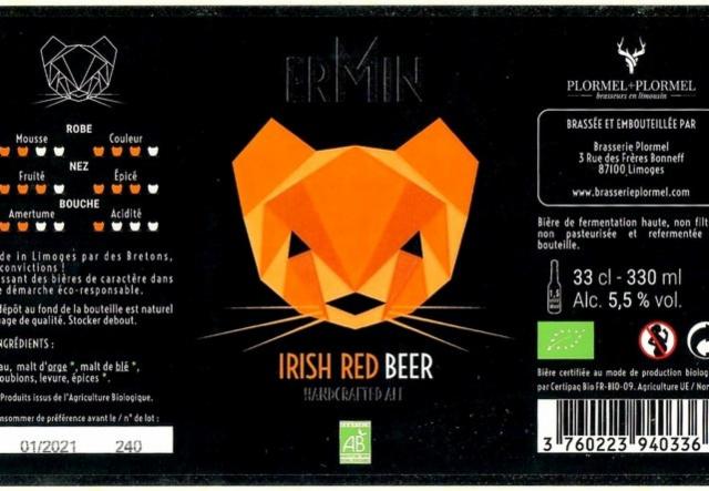 ErMin Irish Red Beer 5.5%, Brasserie Plormel (Ermin, La Barbotine), France
