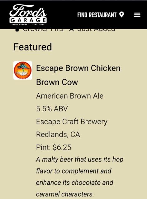 Escape Brown Chicken Brown Cown 5.5%, Escape Craft Brewery, United States