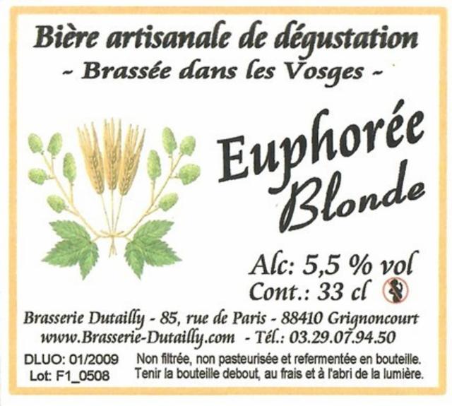Euphorée Blonde 5.5%, Brasserie Dutailly [Closed], France