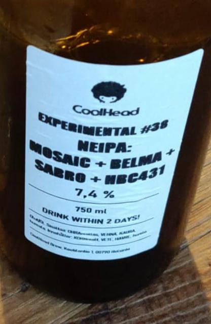 Experimental #38 NEIPA: Mosaic + Belma + Sabro + HBC431 7.4%, CoolHead Brew, Finland