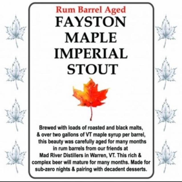Fayston Maple Imperial Stout Rum Barrel Aged 11.0%, Lawson's Finest Liquids, United States