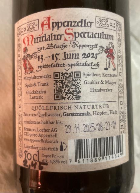 Festbier 4.8%, Brauerei Locher (Appenzeller), Switzerland