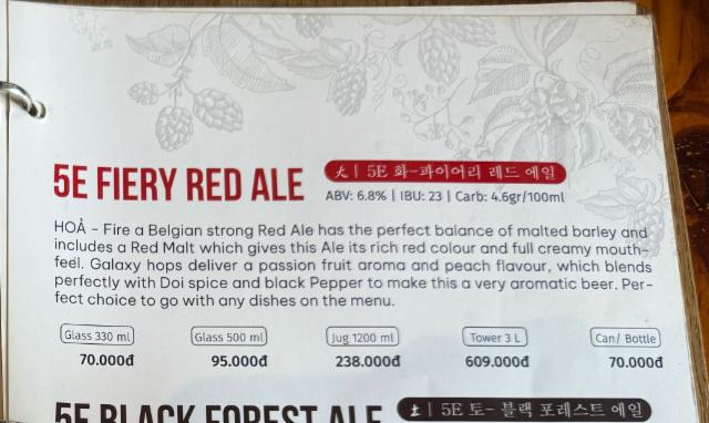 Fiery Red Ale 6.8%, 5 Elements Brewing Co., Vietnam