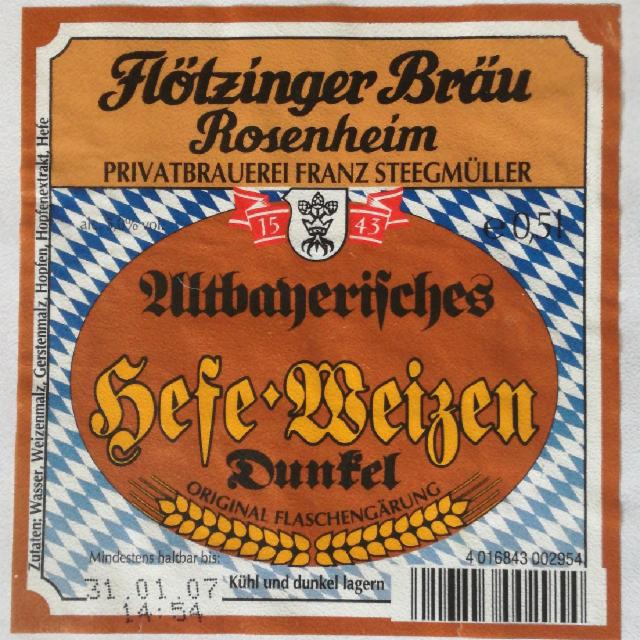 Altbayerisches Hefe-Weizen Dunkel 5.0%, Flötzinger Brauerei Franz Steegmüller GmbH & Co. KG, Germany