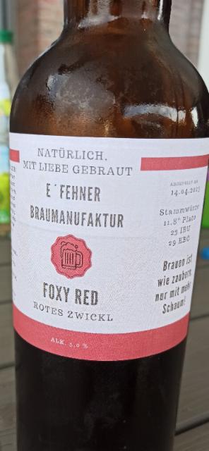Foxy Red - Rotes Zwickl 5.0%, E'fehner Braumanufaktur, Germany