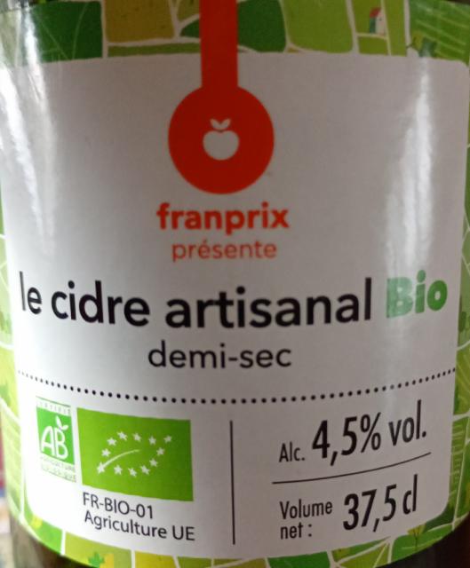 Franprix le cidre artisanal Bio demi-sec 4.5%, Bières Françaises (Brasserie Inconnue), France