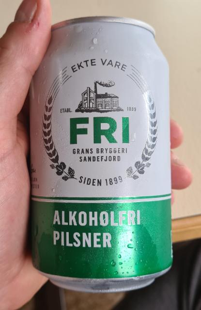 FRI alkoholfri pilsner 0.7%, Grans Bryggeri, Norway