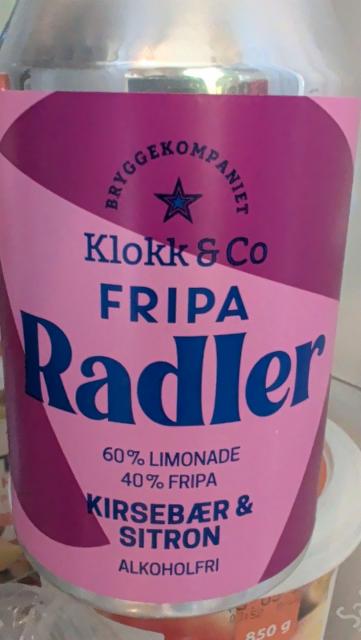 Fripa radler kirsebær og sitron 0.0%, Klokk & Co., Norway
