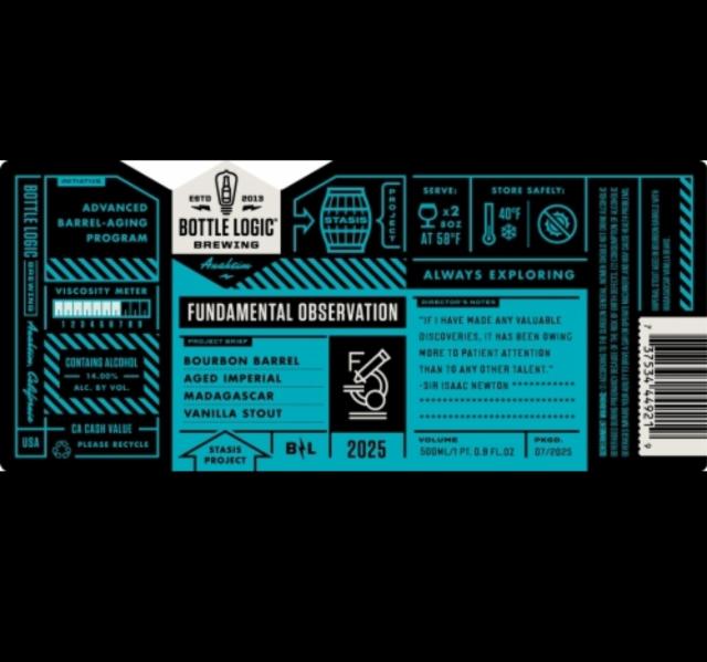 Fundamental Observation (2025) 14.0%, Bottle Logic Brewing, United States