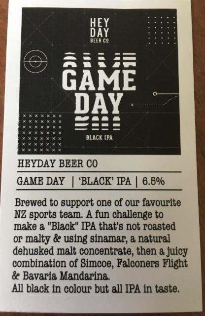Game day 6.5%, Heyday Beer Co, New Zealand
