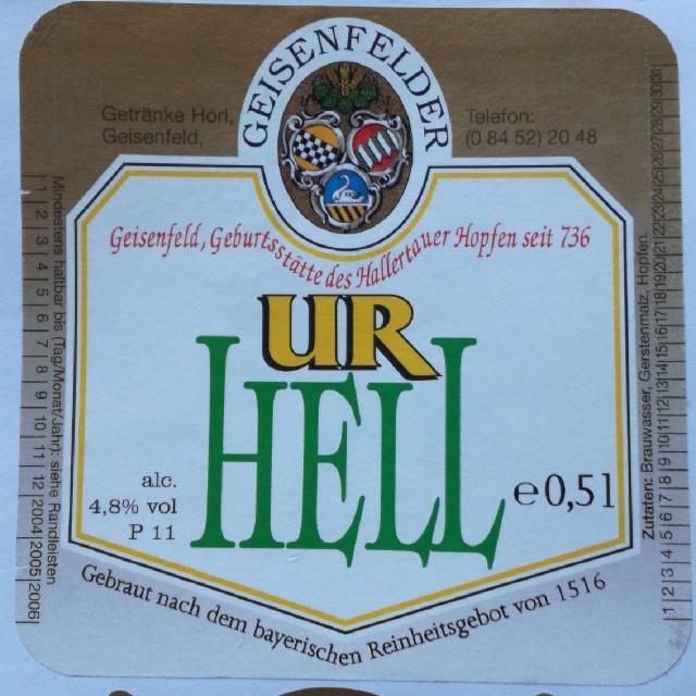 Geisenfelder Urhell 4.8%, Getränke Hörl, Geisenfeld, Germany