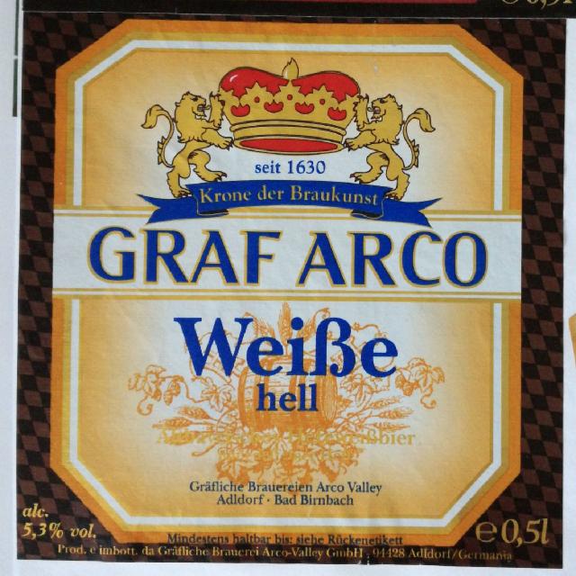 Graf Arco Weisse hell 5.3%, Gräfliche Brauerei Arco Valley, Germany