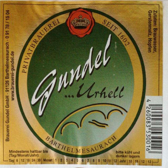 Gundel Urhell 4.9%, Brauerei Gundel,Barthelmesaurach, Germany
