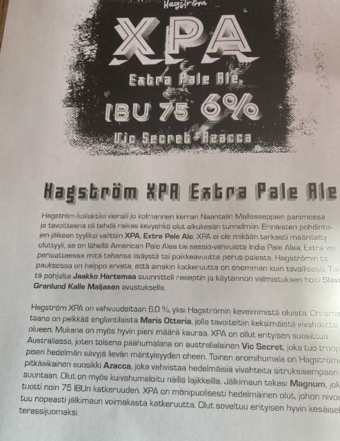 Hagström XPA Extra Pale Ale, Hagström