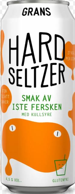 Hard seltzer Iste fersken 4.5%, Grans Bryggeri, Norway