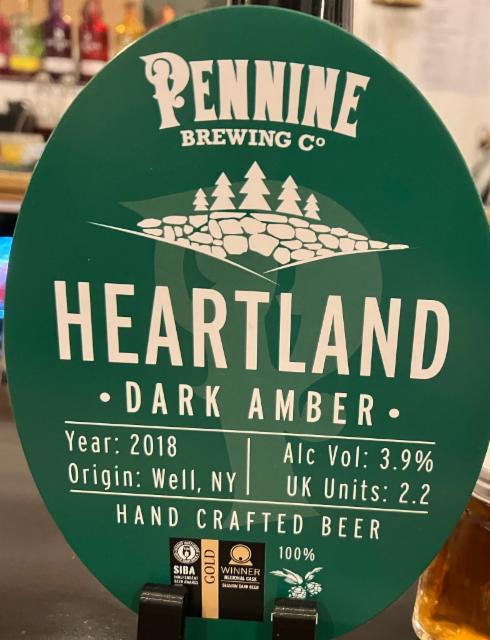 Heartland Dark Amber 3.9%, Pennine Brewing Co., England