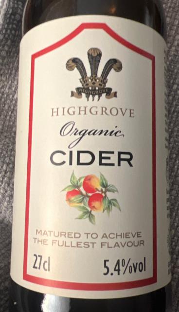 Highgrove Organic Cider 5.4%, Luscombe Drinks, England