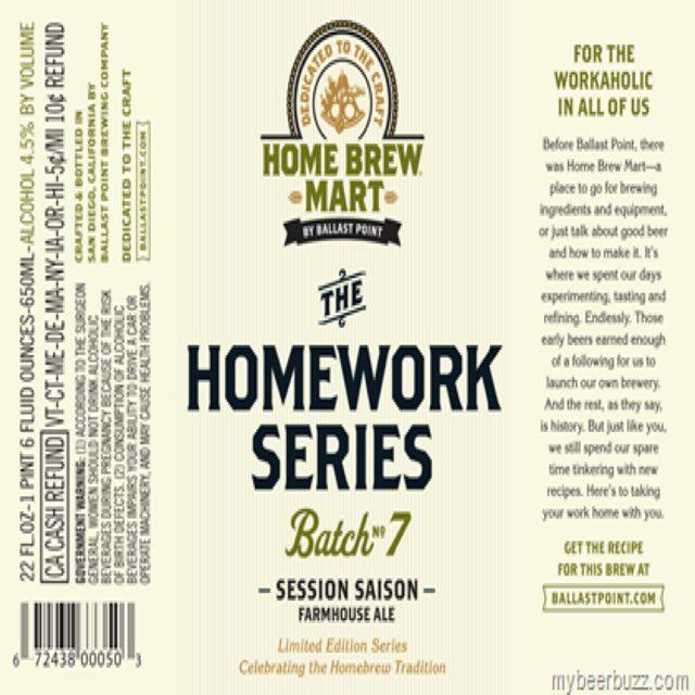 Homework Series Batch N°7 Session Saison 4.5%, Ballast Point Brewing Company, United States