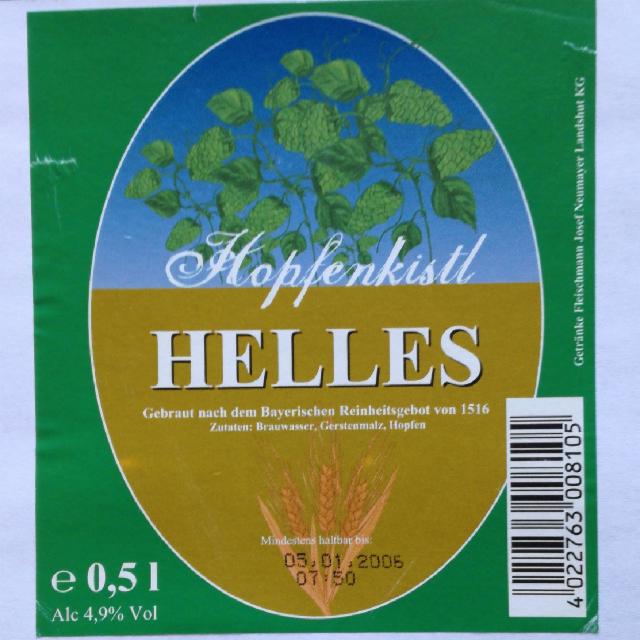 Hopfenkistl Helles, Getränke Fleischmann Josef Neumayer Landshut kg