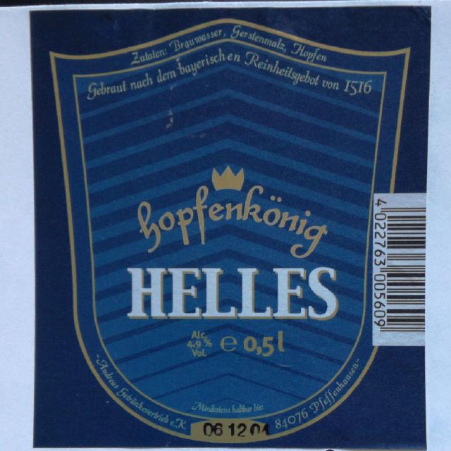 Hopfenkönig Helles, Andreas Getränkevertrieb Pfeffenhausen