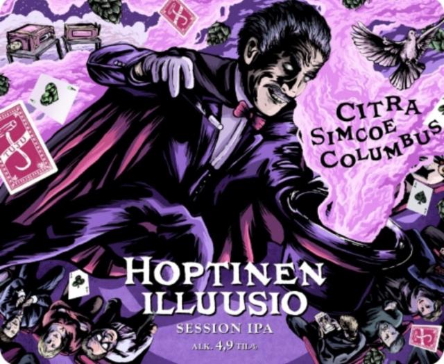 Hoptinen Illuusio: Citra, Simcoe, Columbus 4.9%, Panimoyhtiö Tuju, Finland
