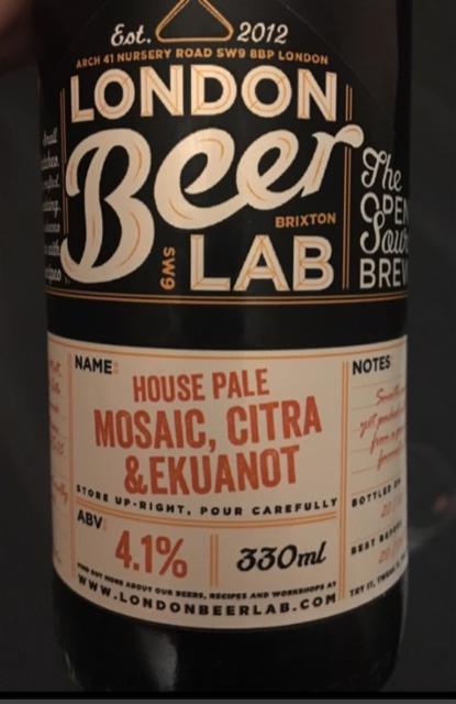 House Pale Mosaic, Citra & Ekuanot 4.1%, London Beer Lab, England