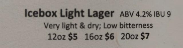 icebox light lager, Ice Box Brewing Co