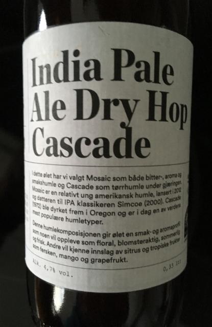Indian Pale Ale Dry Hop Cascade 4.7%, Kolonihagen Bryggeri, Norway
