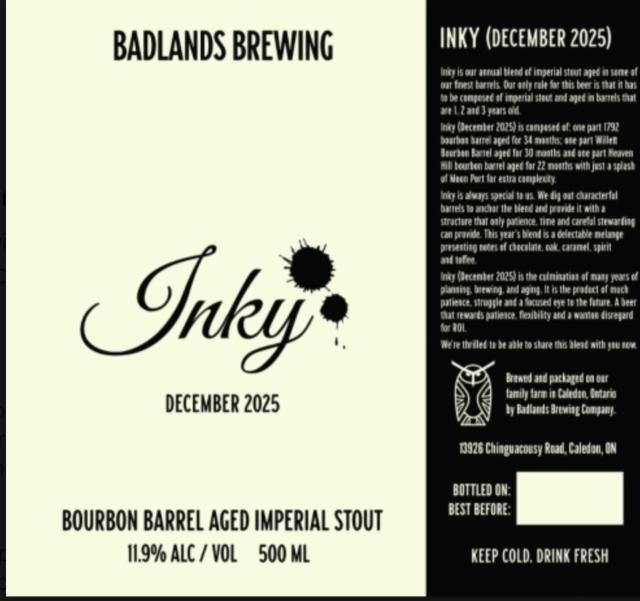Inky (December 2025) 11.9%, Badlands Brewing Company, Canada