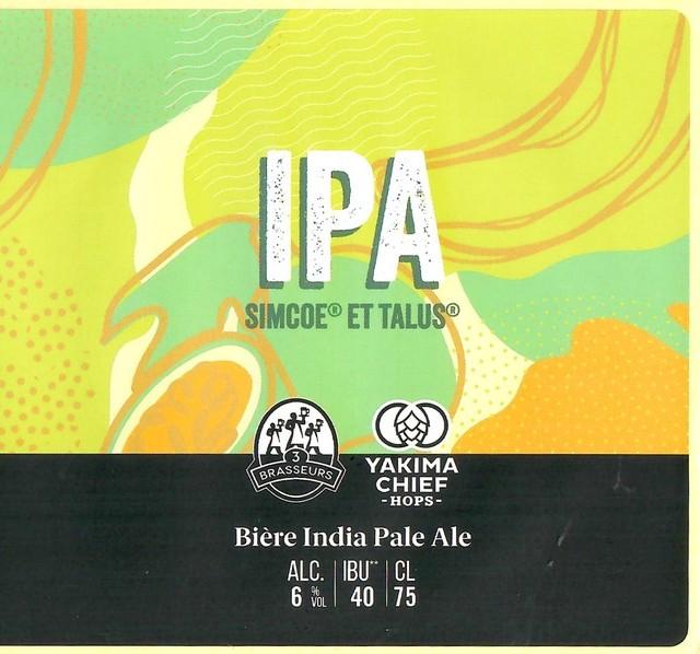 IPA Simcoe Et Talus 6.0%, Les 3 Brasseurs / The 3 Brewers Lille, France