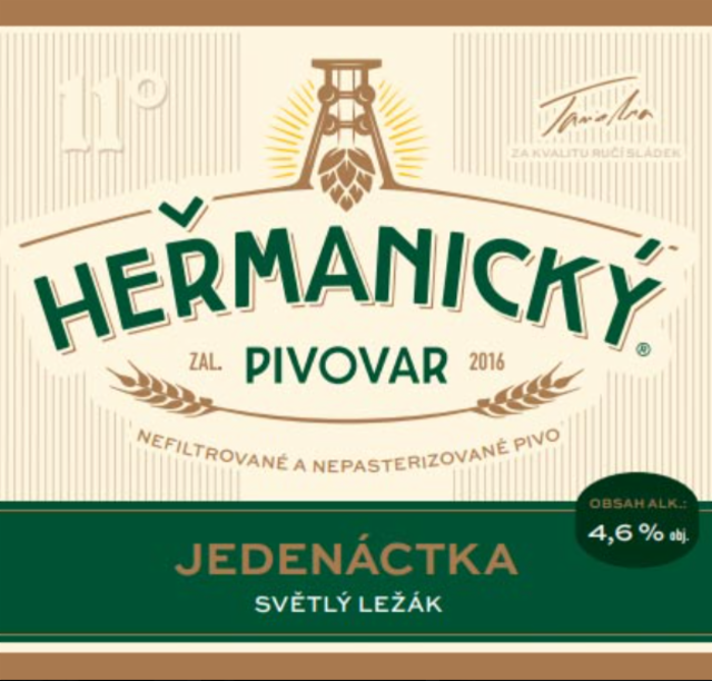 Jedenáctka Světlý Ležák / Světlá 11° 4.6%, Heřmanický Pivovar, Czech Republic