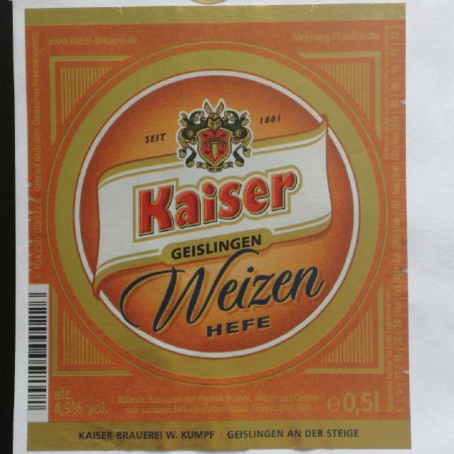 Kaiser Weizen Hefe 4.9%, Kaiser-Brauerei Geislingen, Germany