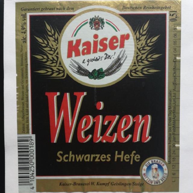Kaiser Weizen Schwarzes Hefe 4.9%, Kaiser-Brauerei Geislingen, Germany