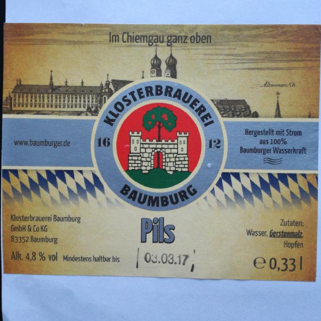 Klosterbrauerei Baumburg Pils 4.8%, Klosterbrauerei Baumburg Ludwig Dietl, Germany