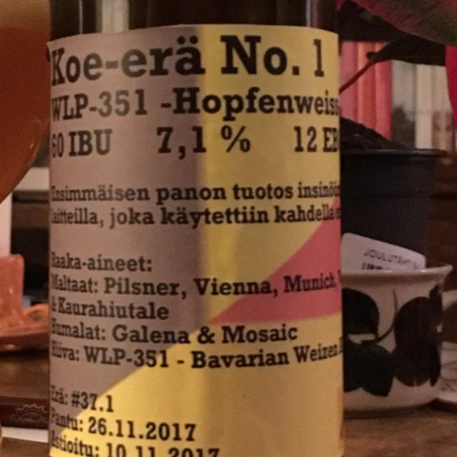 Koe-erä No. 1: WLP-351 7.1%, Tampereen Insinööripanimo, Finland