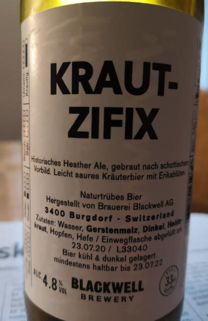 Kraut-Zifix 4.8%, Blackwell Brewery, Switzerland