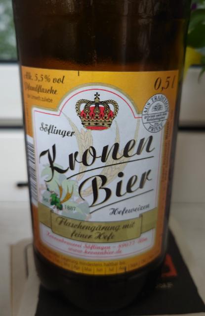 Kronen Bier Hefeweizen 5.5%, Kronenbrauerei Söflingen,Ulm, Germany