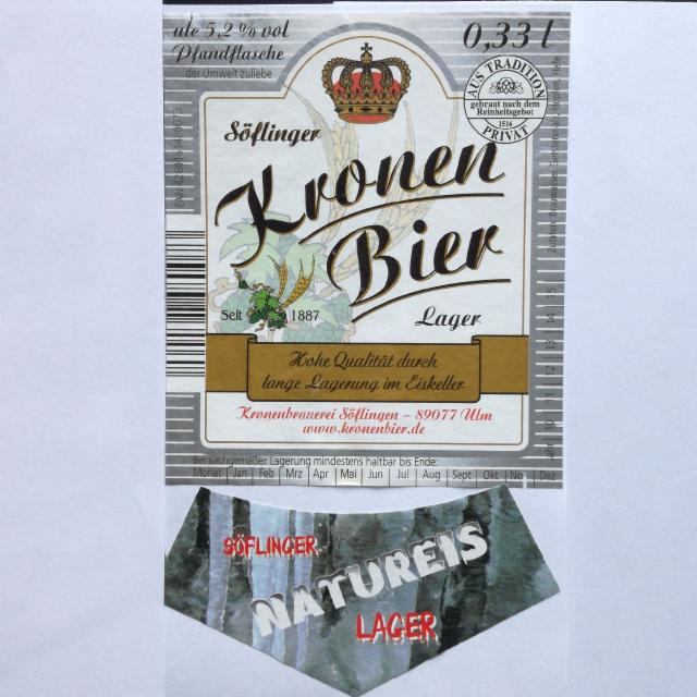 Kronen Bier natureis Lager 5.2%, Kronenbrauerei Söflingen,Ulm, Germany