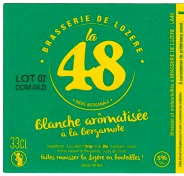 La 48 Blanche Arômatisée À La Bergamote, Brasserie De Lozère (La 48)