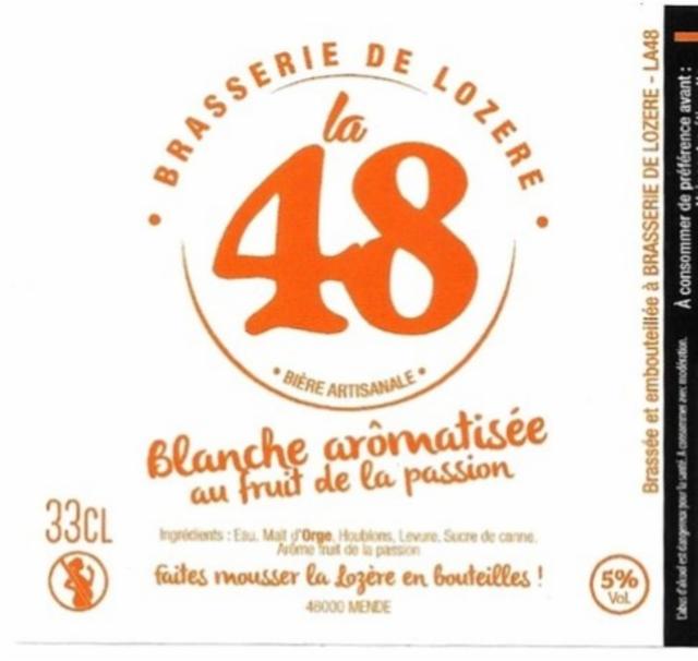 La 48 Blanche Arômatisée Au Fruit De La Passion 5.0%, Brasserie De Lozère (La 48), France
