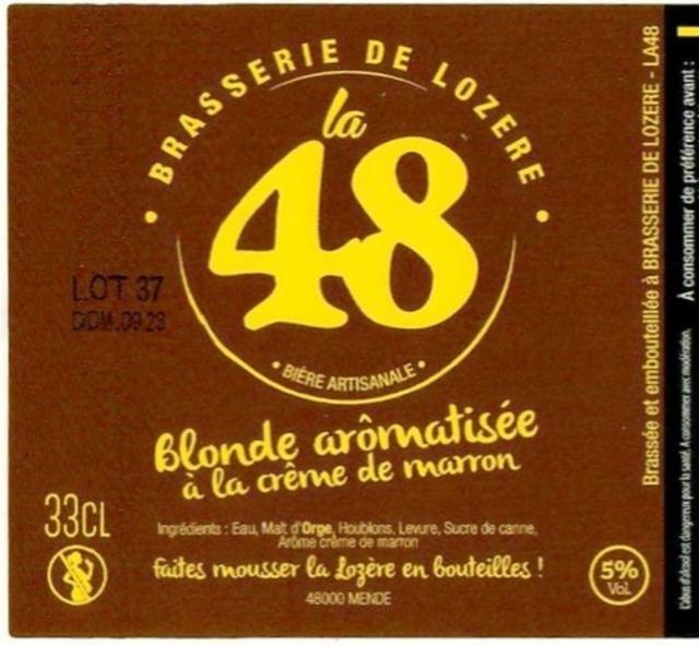 La 48 Blonde Arômatisée À La Crème De Marron 5.0%, Brasserie De Lozère (La 48), France