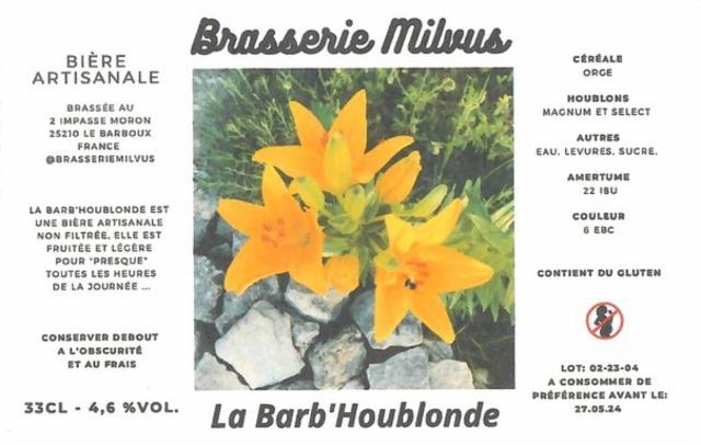 La Barb'Houblonde 4.5%, Brasserie Milvus, France