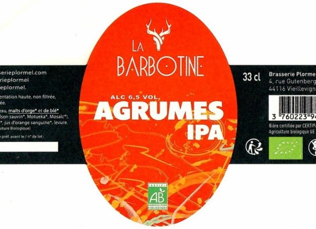 La Barbotine Agrumes IPA 6.5%, Brasserie Plormel (Ermin, La Barbotine), France