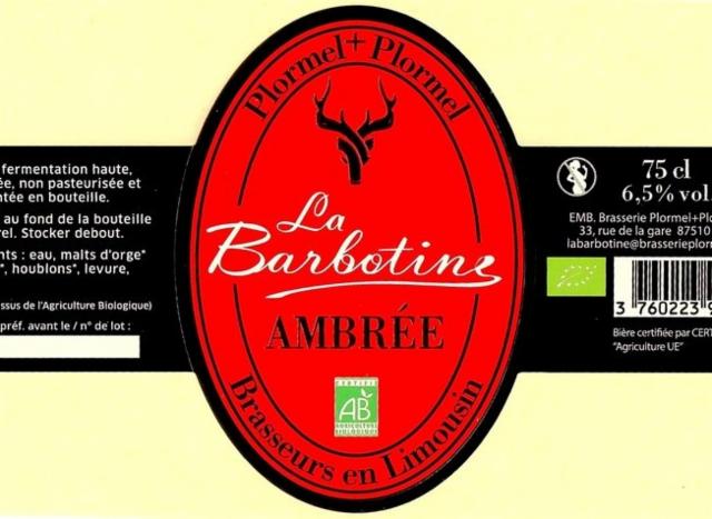 La Barbotine Ambrée 6.5%, Brasserie Plormel (Ermin, La Barbotine), France