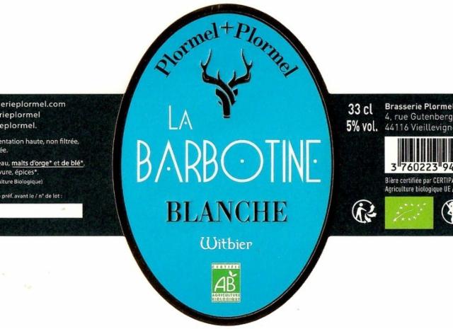 La Barbotine Blanche 5.0%, Brasserie Plormel (Ermin, La Barbotine), France