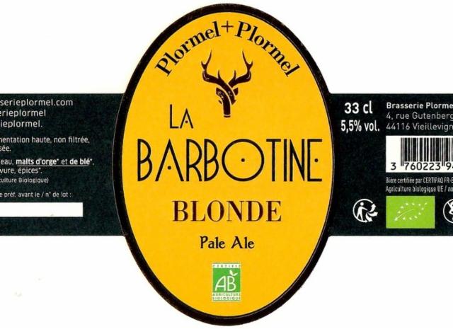 La Barbotine Blonde 5.5%, Brasserie Plormel (Ermin, La Barbotine), France